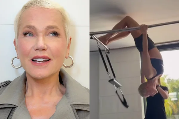 Xuxa brinca após polêmica com virilha e exibe rotina de exercícios
