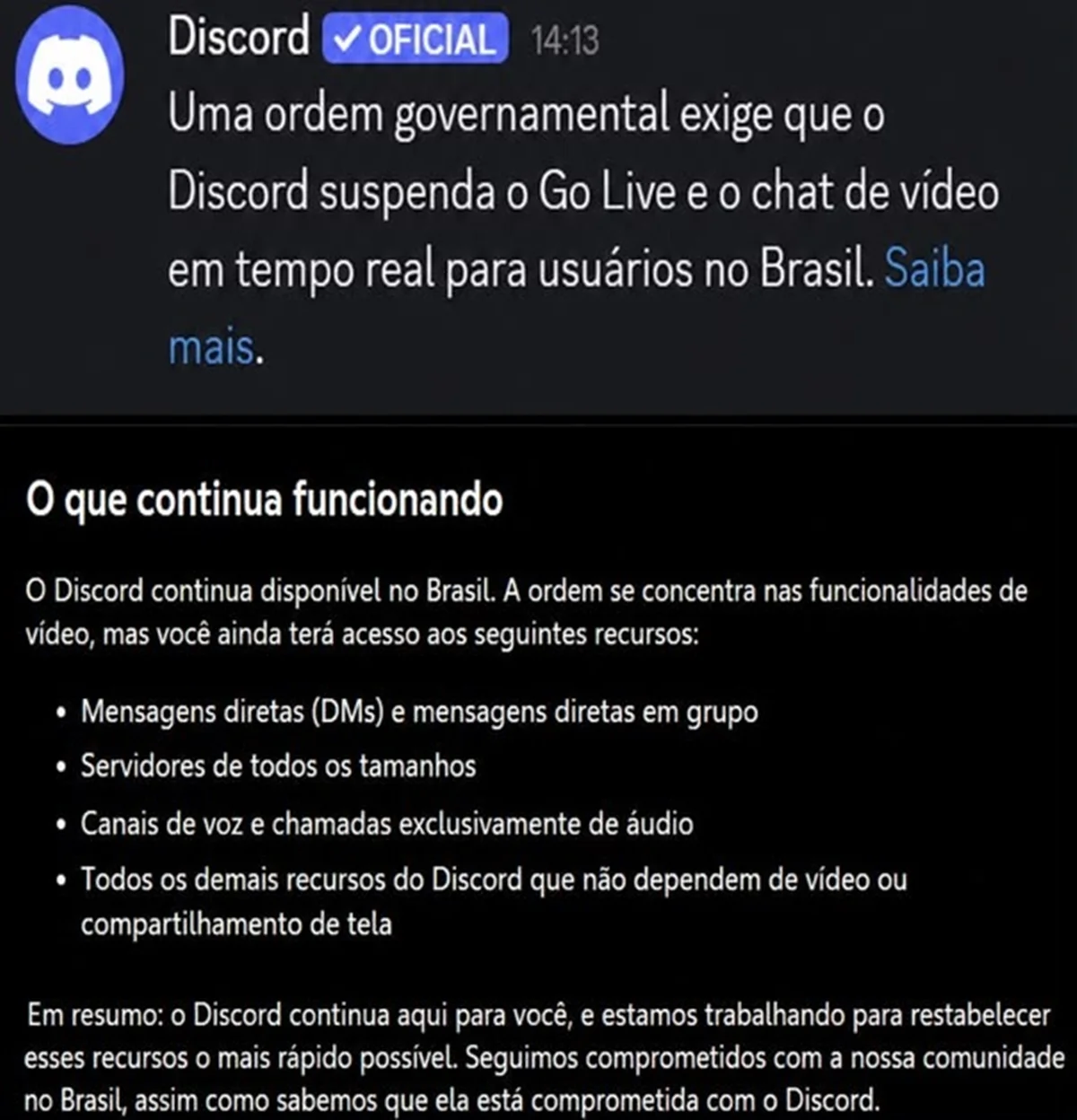 Mensagem do Discord explica as principais mudanças na plataforma Mensagem do Discord explica as principais mudanças na plataforma