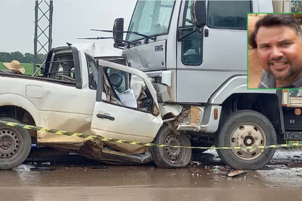 Foto colorida do acidente entre Saveiro e caminhão - Metrópoles
