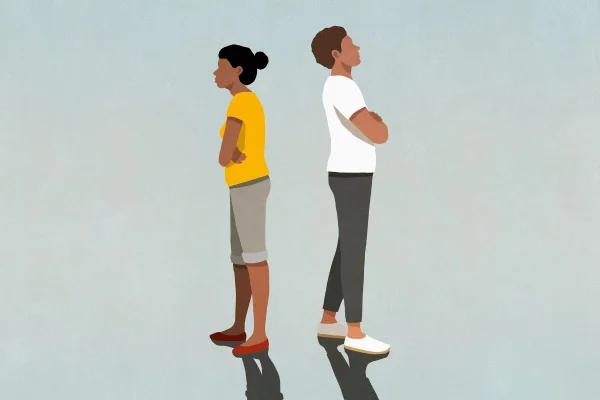 Desenho colorido de um casal de costas - Metrópoles