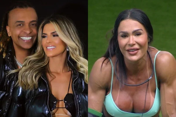 Montagem colorida de Monsueto e Suellen Rosado e GRracyanne Barbosa