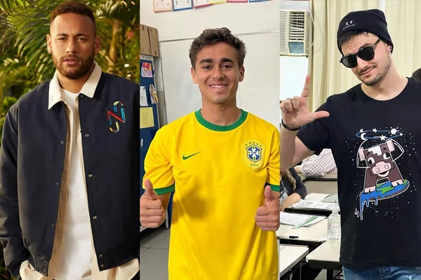 Montagem com fotos de Neymar, Nikolas Ferreira e Felipe Neto