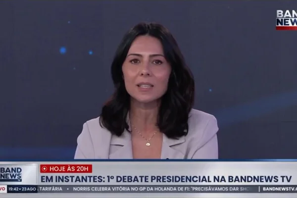 Apresentadora da Band se irrita após ausência de candidatos no debate - destaque galeria Apresentadora da Band se irrita após ausência de candidatos no debate - destaque galeria