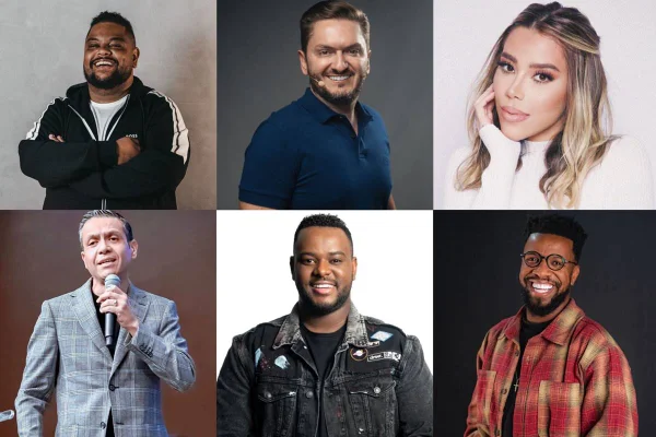 Montagem com fotos coloridas de cantores gospel - Metrópoles