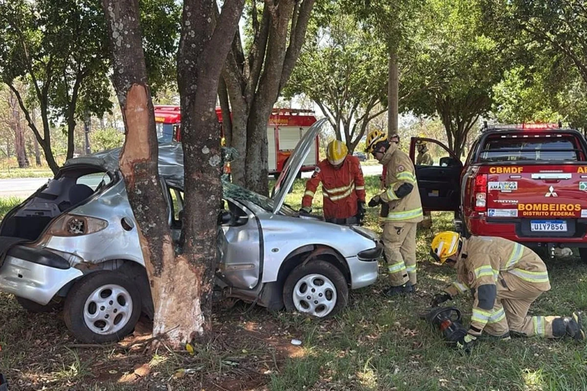 Motorista morre ao bater carro em árvore na BR-020, no balão do Colorado