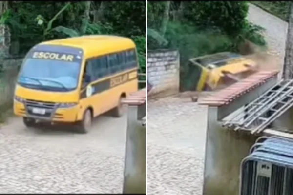 ônibus escolar cai em rio