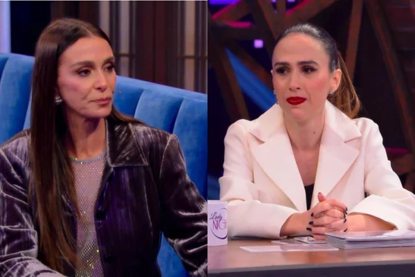 Foto colorida de Mônica Martelli e Tatá Werneck durante o Lady Night - Metrópoles