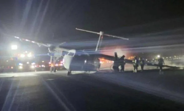Avião faz pouso forçado e pega fogo no Canadá