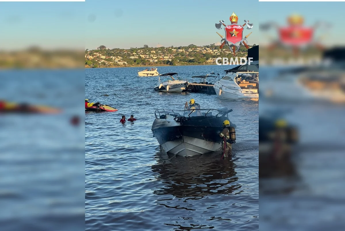 Lancha pega fogo no Lago Paranoá e deixa quatro pessoas gravemente feridas - imagem 2 Lancha pega fogo no Lago Paranoá e deixa quatro pessoas gravemente feridas - imagem 2
