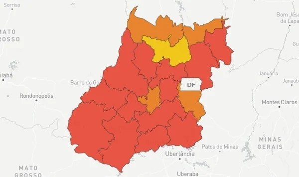 Mapa de risco da Covid em Goiás atualizado em 11/6/21