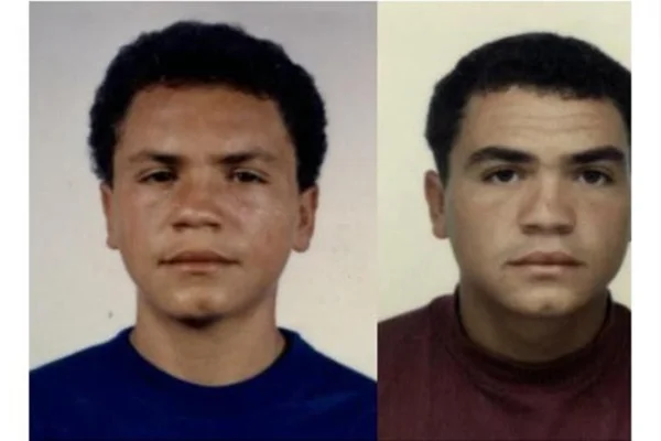 Imagens coloridas de um homem branco, cabelos curtos, pretos, vestindo camiseta azul na primeira foto, e vermelha na segunda