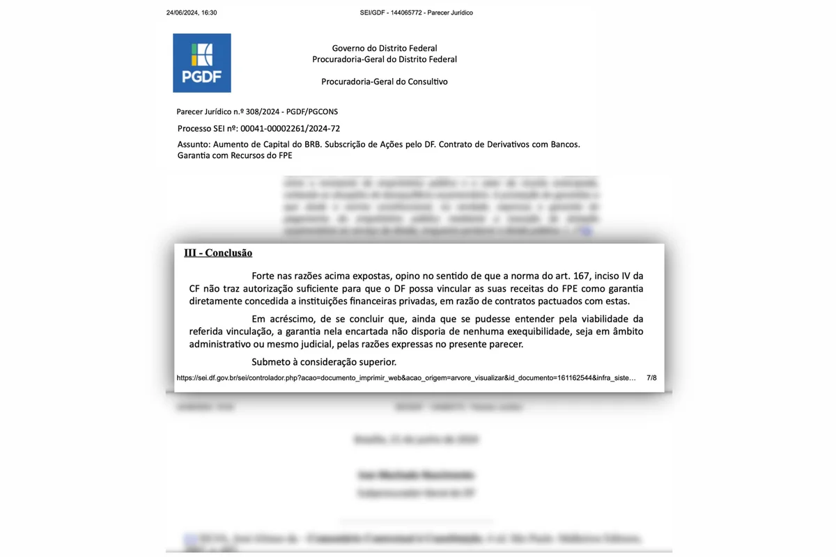 Parecer da Procuradoria-Geral do DF contra aumento de capital do BRB com garantia do GDF Parecer da Procuradoria-Geral do DF contra aumento de capital do BRB com garantia do GDF