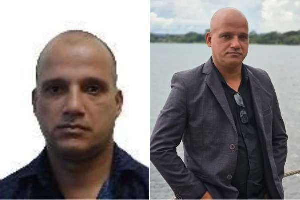 Montagem colorida com fotos de Gilmar Cintra (à direita) e o suposto irmão gêmeo Gilson Cintra (à esquerda).