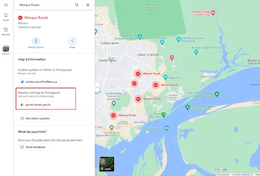 Alertas públicos google_Maps desmatamento amazonia queimadas