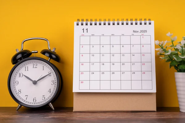 Calendário mostra o mês de novembro de 2025
