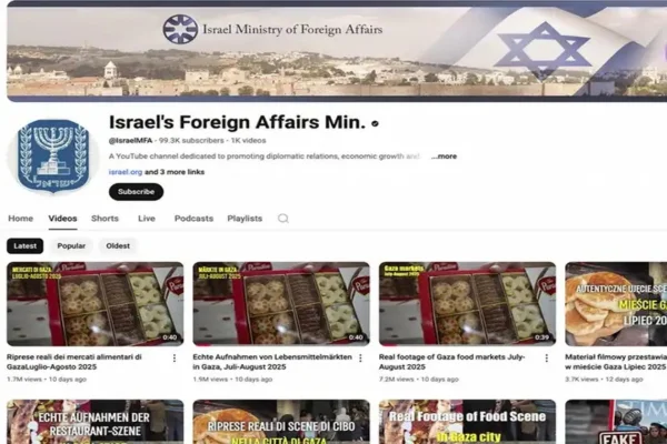 Campanha publicitária de Israel para divulgar vídeos no YouTube que desacreditam os relatos sobre a fome em Gaza