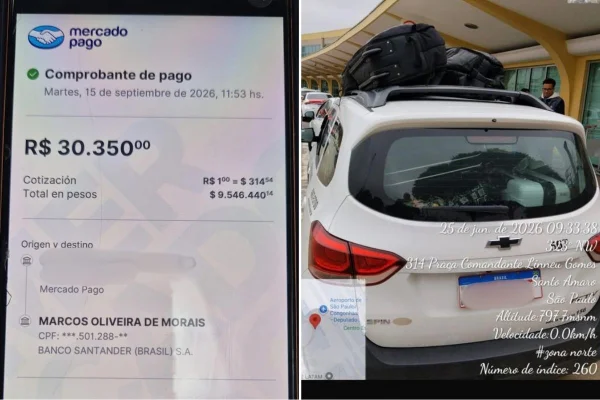 Imagem colorida mostra conversas entre turista argentino e taxista após pagamento de R$ 30 mil por corrida. Metrópoles