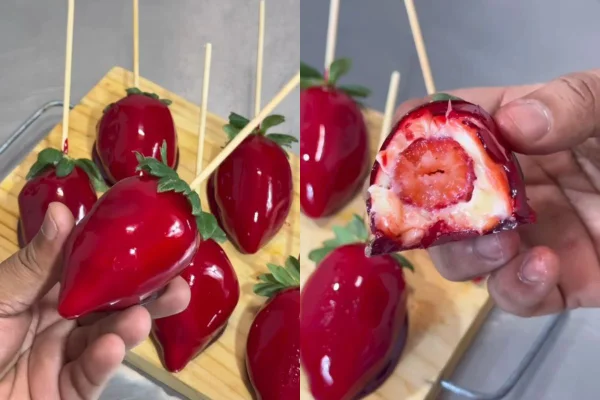 montagem colorida de vídeo de receita de morango do amor