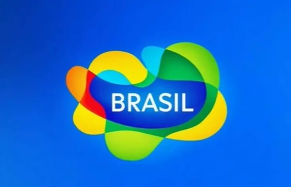 Logo da Marca Brasil, retomada pelo governo Lula. Ela é colorida, sob fundo azul, com formas orgânicas e o nome do país escrito no centro - Metrópoles