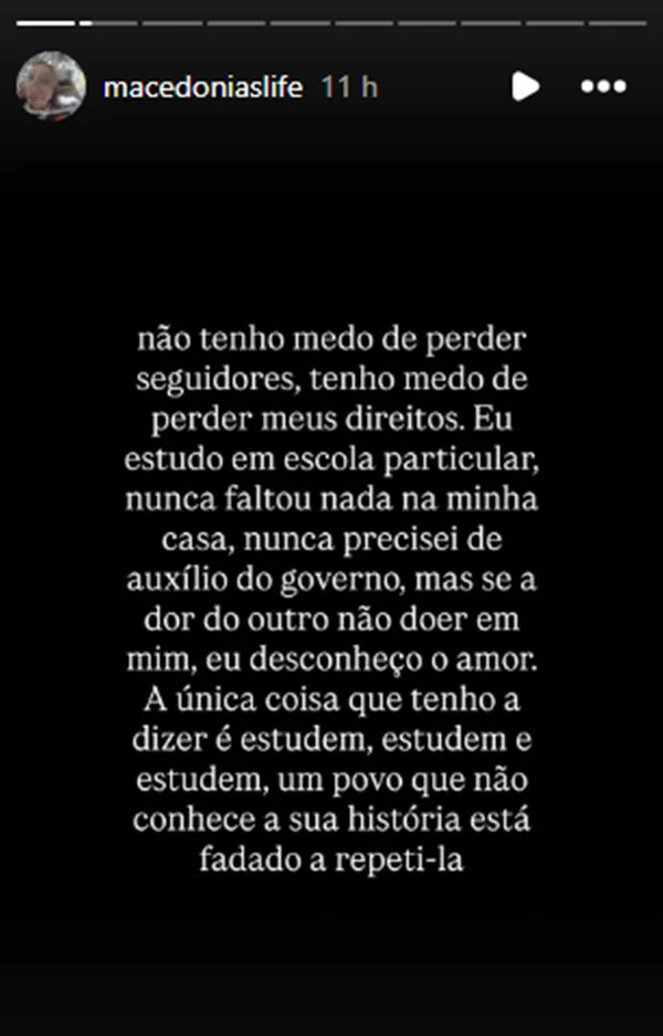 Liz Macedo faz reflexão após eleições: “Medo de perder meus direitos” - destaque galeria Liz Macedo faz reflexão após eleições: “Medo de perder meus direitos” - destaque galeria