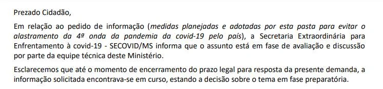 Ministério da Saúde também informou não ter terminado plano preventivo contra nova onda de infecções em massa Ministério da Saúde também informou não ter terminado plano preventivo contra nova onda de infecções em massa