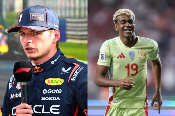 Foto colorida de Verstappen e Yamal - Metrópoles