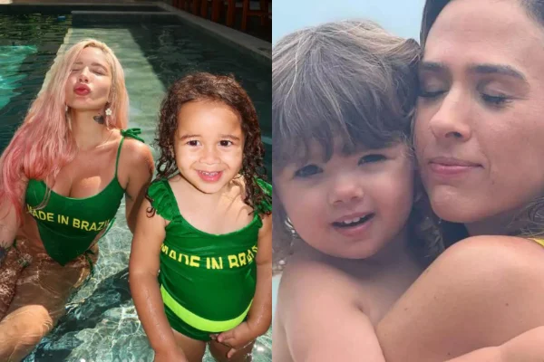 Imagens coloridas de Tata Werneck com a filha e Karoline Lima com a filha