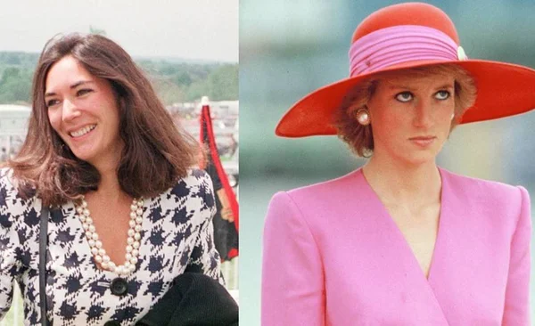 Em fotos justapostas, Ghislaine Maxwell e a princesa Diana - Metrópoles