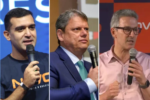 Eduardo Ribeiro, Zema (Novo) e Tarcísio de Freitas (Republicanos)