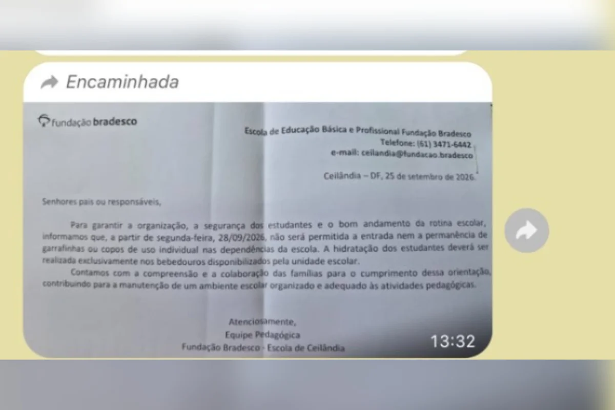 Escola do DF barra alunos de entrar com garrafas no dia mais seco do ano