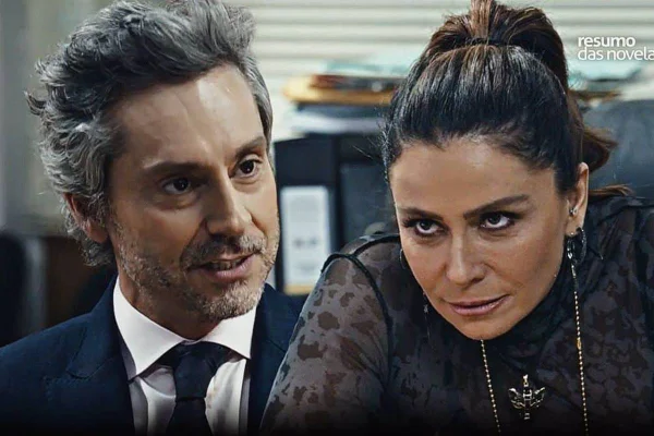 Montagem colorida de Stenio e Helô, personagens da novela Travessia - Metrópoles