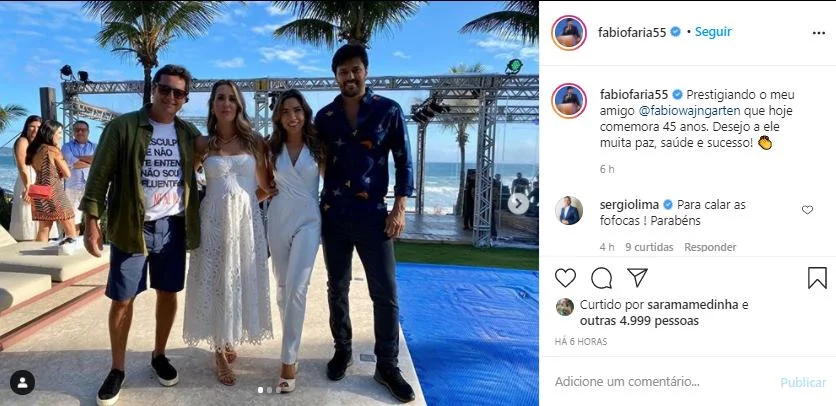 No Instagram, Faria desejou ao secretário "muita paz, saúde e sucesso" No Instagram, Faria desejou ao secretário "muita paz, saúde e sucesso"
