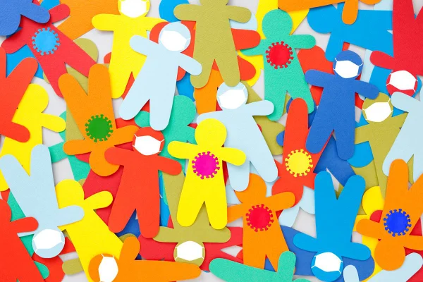ilustração de pessoas recortadas de papel, colorida