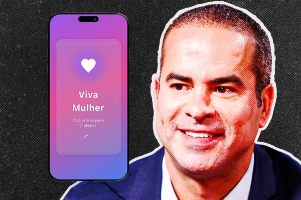 Imagem colorida mostra arte do deputado Fred Linhares e o aplicativo Viva Mulher | Metrópoles
