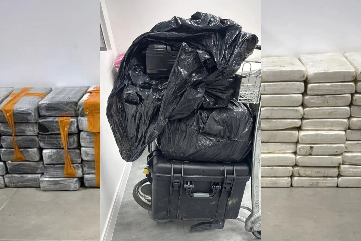 Droga estava dividida em três malas de homem, cuja identidade não foi informada Droga estava dividida em três malas de homem, cuja identidade não foi informada