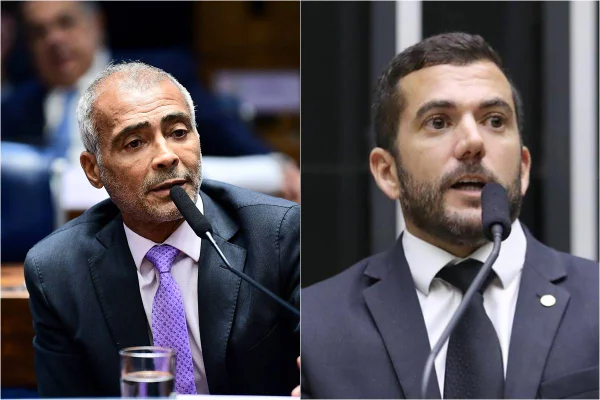 Foto colorida do senador Romário e do deputado Carlos Jordy - Metrópoles