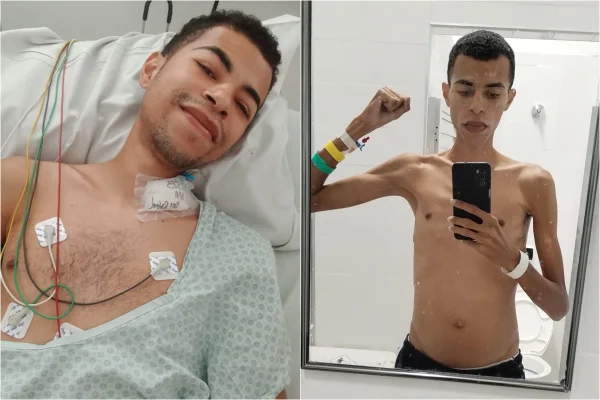 Duas fotos de homem em hospital e em frente ao espelho - Metrópoles