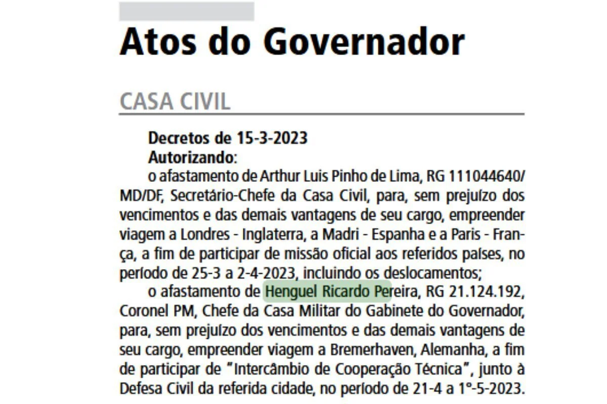 Publicação oficial autoriza viagem de coronel para a Alemanha Publicação oficial autoriza viagem de coronel para a Alemanha