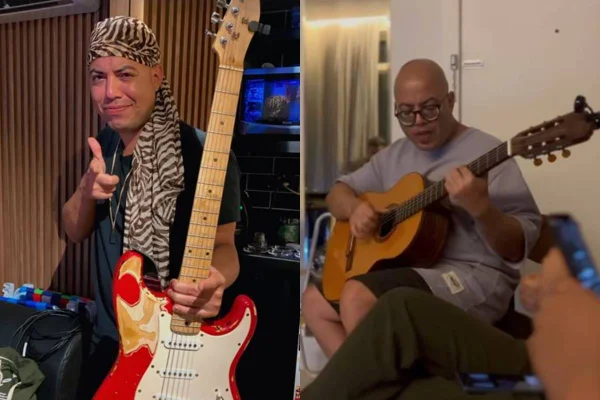 foto colorida de homem careca tocando instrumentos - metrópoles