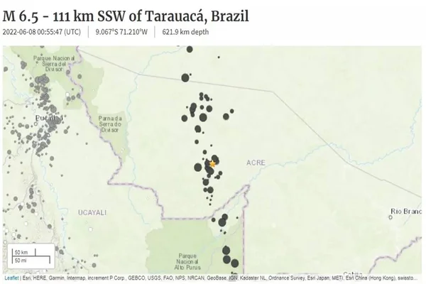 Mapa mostra o epicentro do terremoto do terremoto