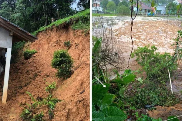 Foto colorida de estragos causados por chuva em Santa Catarina - Metrópoles