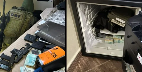 foto colorida da Operação Fim de Linha, do MP, apreendeu armas e dinheiros com dirigentes de empresas de ônibus