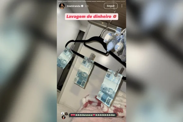 Bia Miranda posta foto de notas em cabide “lavagem de dinheiro”