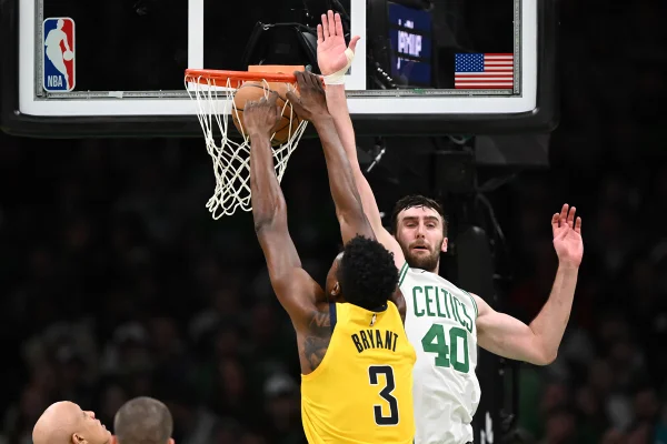 Imagem colorida dos jogadores do Indiana Pacers e Boston Celtics-Metrópoles