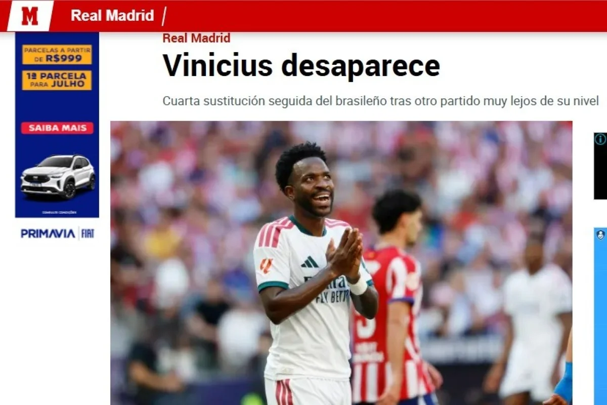 Jornal espanhol critica temporada de Vini Jr.: “Desaparece” - imagem 1 Jornal espanhol critica temporada de Vini Jr.: “Desaparece” - imagem 1