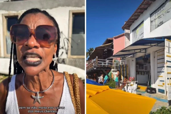 Montagem com fotos coloridas retiradas do vídeo de denúncia da influencer - Metrópoles