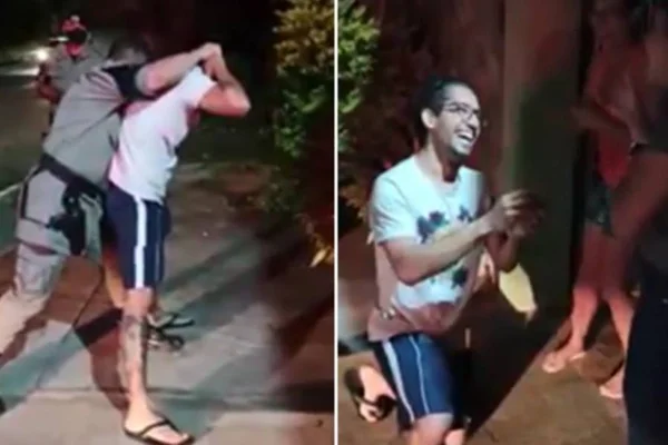Vídeo: jovem arma falsa abordagem policial para pedir namorada em casamento