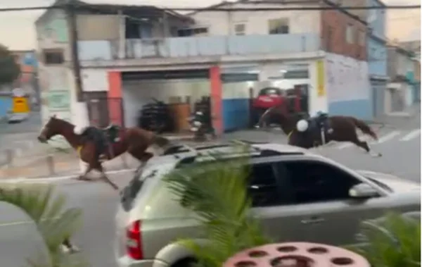 Vídeo: sargento leva coice e cavalos da PM fogem assustados por ruas