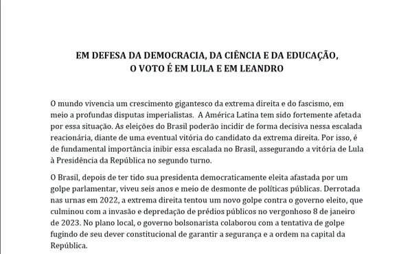 Associação de professores da UnB anuncia apoio a Lula e Grass - destaque galeria
