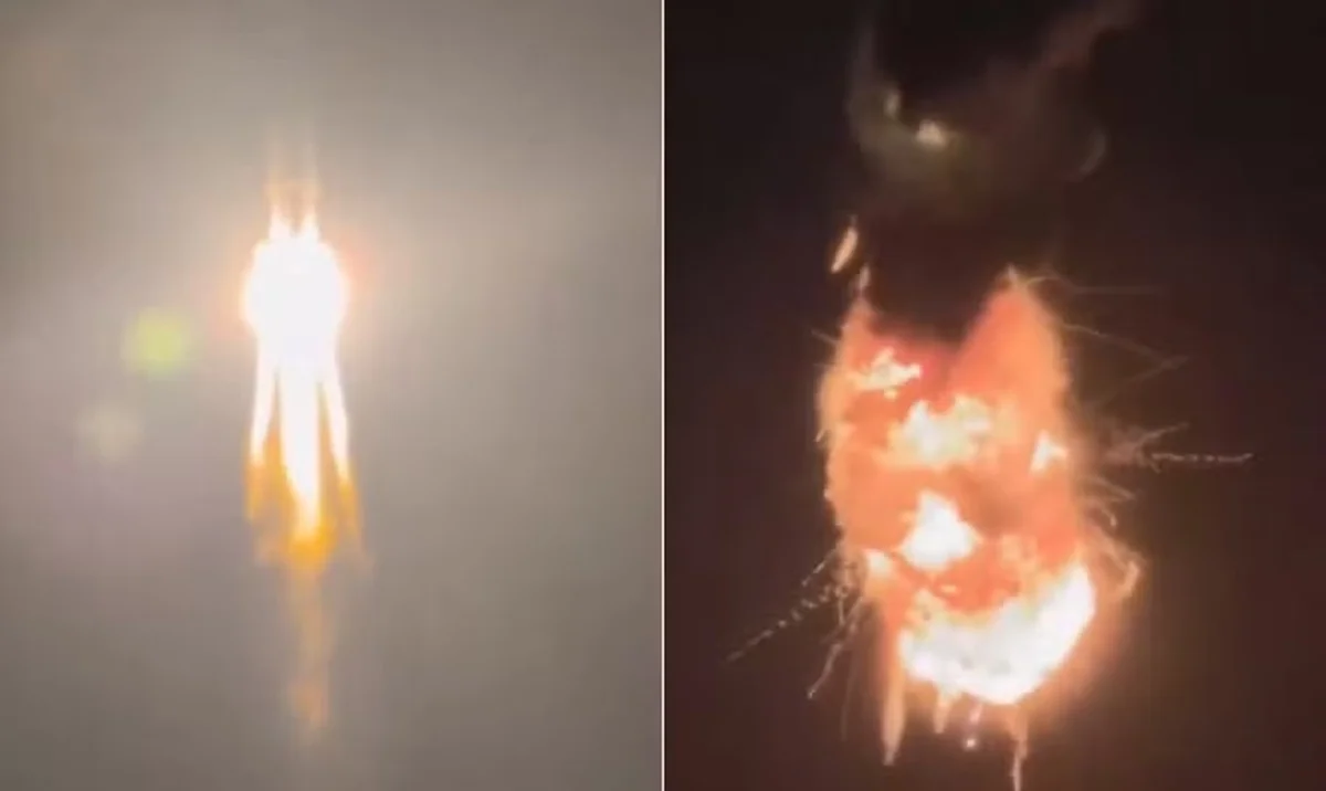 imagem colorida foguete chines explode após lançamento